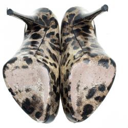 مملوكة مسبقًا حذاء كعب عالي دولتشي آند غابانا جلد لامع نقشة الفهد نعل سميك مقاس 40