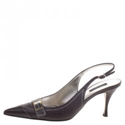 مملوكة مسبقًا صندل دولتشي آند غابانا جلد بني مقدمة مدببة كعب مفتوح مقاس 40