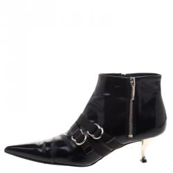 Pre Owned بوت للكاحل دولتشي آند غابانا جلد أسود مقدمة مدببة مقاس 38