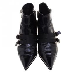 Pre Owned بوت للكاحل دولتشي آند غابانا جلد أسود مقدمة مدببة مقاس 38