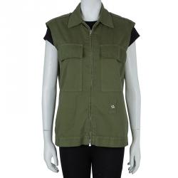 Pre Owned Dries Van Noten Olive Green Patch Pocket Detail Zip Front Vest M