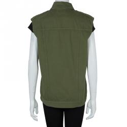 Pre Owned Dries Van Noten Olive Green Patch Pocket Detail Zip Front Vest M