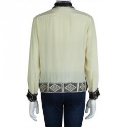 Dries Van Noten Cream Silk Embroidered Embellished Long Sleeve Shirt M