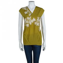 مملوكة مسبقًا Dries Van Noten Olive Green Silk Embroidered Backless Sleeveless Top M