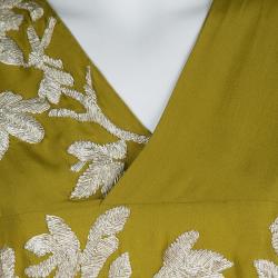 مملوكة مسبقًا Dries Van Noten Olive Green Silk Embroidered Backless Sleeveless Top M