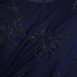 Dries Van Noten Navy Blue Embellished Draped Dress M