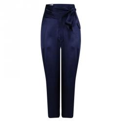 Dries van Noten Blue Satin Front Tie Detail Pants M