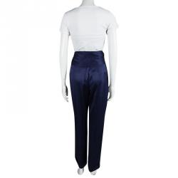 Dries van Noten Blue Satin Front Tie Detail Pants M