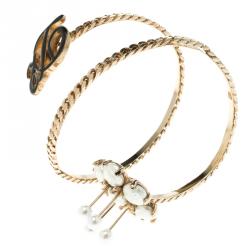 Dsquared Faux Pearl Enamel & Gold Tone Adjustable Armlet