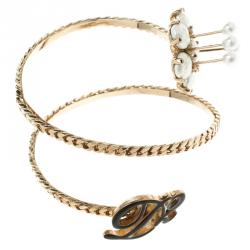 Dsquared Faux Pearl Enamel & Gold Tone Adjustable Armlet