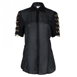 Pre Owned Dsquared2 Black Silk Gold D-Ring Embellishment Detail Sheer Blouse M