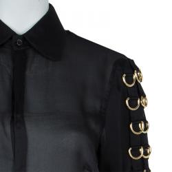 Pre Owned Dsquared2 Black Silk Gold D-Ring Embellishment Detail Sheer Blouse M