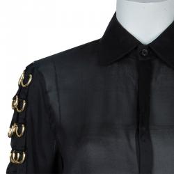 Pre Owned Dsquared2 Black Silk Gold D-Ring Embellishment Detail Sheer Blouse M