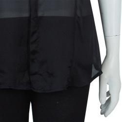 Pre Owned Dsquared2 Black Silk Gold D-Ring Embellishment Detail Sheer Blouse M