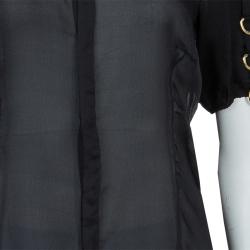 Pre Owned Dsquared2 Black Silk Gold D-Ring Embellishment Detail Sheer Blouse M