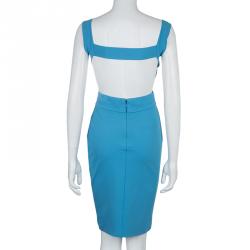 Pre Owned Dsquared2 Blue Knit Cutout Backless Embellished Sleeveless Dress M