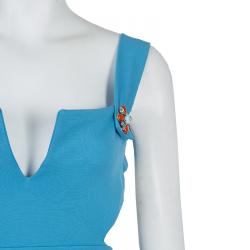 Pre Owned Dsquared2 Blue Knit Cutout Backless Embellished Sleeveless Dress M