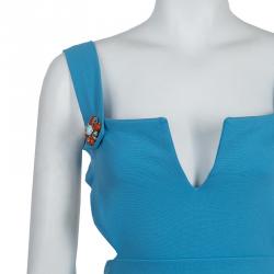 Pre Owned Dsquared2 Blue Knit Cutout Backless Embellished Sleeveless Dress M