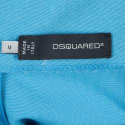 Pre Owned Dsquared2 Blue Knit Cutout Backless Embellished Sleeveless Dress M