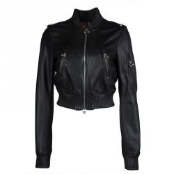 DSquared2 Black Leather Bomber Jacket M