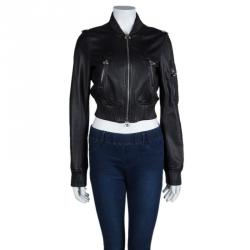 DSquared2 Black Leather Bomber Jacket M