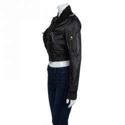 DSquared2 Black Leather Bomber Jacket M