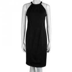 Pre Owned Dsquared2 Black Leather Trim Sleeveless Dress M
