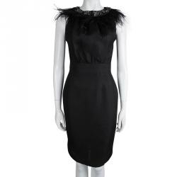 Pre Owned DSquared2 Black Silk Feather Detail Embellished Sleeveless Dress S