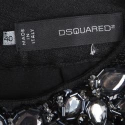 Pre Owned DSquared2 Black Silk Feather Detail Embellished Sleeveless Dress S