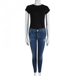 Pre Owned Dsquared2 Indigo Distressed Denim Skinny Jeans M