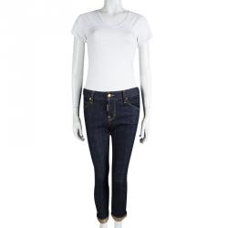 Pre Owned Dsquared2 Blue Dark Wash Denim Cropped Metallic Hem Jeans S