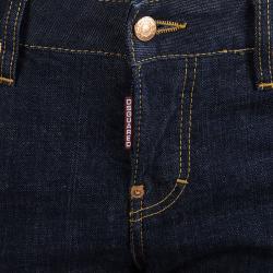 Pre Owned Dsquared2 Blue Dark Wash Denim Cropped Metallic Hem Jeans S