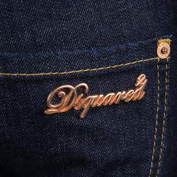 Pre Owned Dsquared2 Blue Dark Wash Denim Cropped Metallic Hem Jeans S