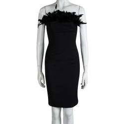 Pre Owned Dsquared2 Black Wool Goose Feather Detail Strapless Dress S