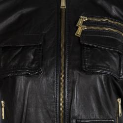 Pre Owned Dsquared2 Black Lamb Leather Bomber Jacket M