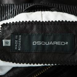 Pre Owned Dsquared2 Black Lamb Leather Bomber Jacket M