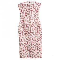 Pre Owned Dsquared2 Cream and Red Floral Lurex Jacquard Strapless Dress S