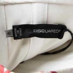 Pre Owned Dsquared2 Cream and Red Floral Lurex Jacquard Strapless Dress S