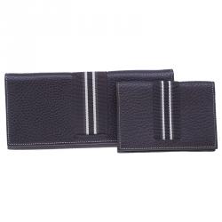 Dunhill Brown Leather Stripe Long Wallet with Card Holder