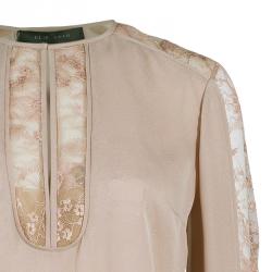 Pre Owned Elie Saab Nude Silk Lace-Detail Full Sleeve Top M
