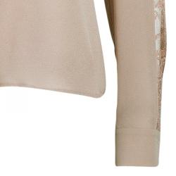 Pre Owned Elie Saab Nude Silk Lace-Detail Full Sleeve Top M