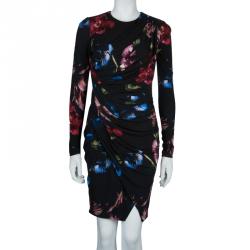 Pre Owned Elie Saab Black Floral Print Dress M