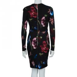 Pre Owned Elie Saab Black Floral Print Dress M
