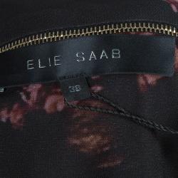 Pre Owned Elie Saab Black Floral Print Dress M