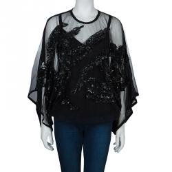 Elie Saab Black Mesh Overlay Sequin Embellished Top L