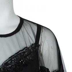 Elie Saab Black Mesh Overlay Sequin Embellished Top L