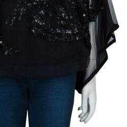 Elie Saab Black Mesh Overlay Sequin Embellished Top L