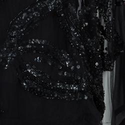 Elie Saab Black Mesh Overlay Sequin Embellished Top L