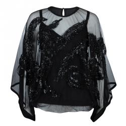 Elie Saab Black Mesh Overlay Sequin Embellished Top M