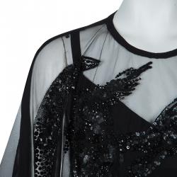 Elie Saab Black Mesh Overlay Sequin Embellished Top M